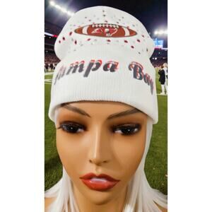 Tampa Bay Buccaneers White Beanie design with Logo, Red & Crystal Rhinestones